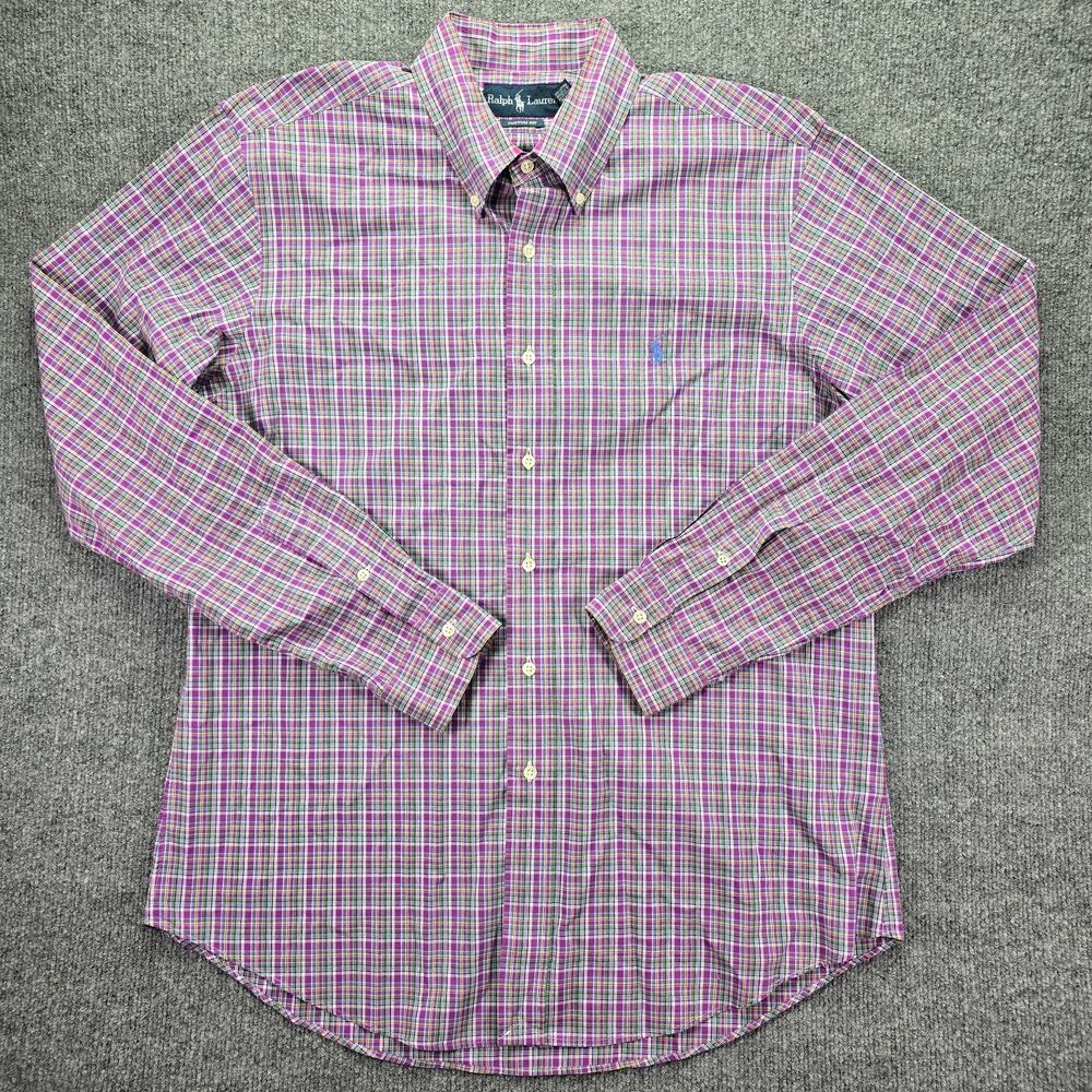 Polo Ralph Lauren Shirt Mens Large Custom Purple Plaid Button Down Pony Cotton